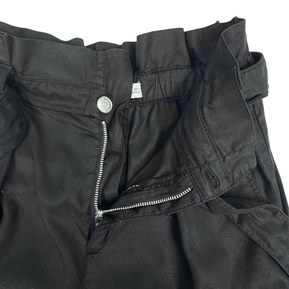 Zara Women's Paper Bag Waist Pants Black Small Wide Leg Crop Belted Office - Picture 9 of 16